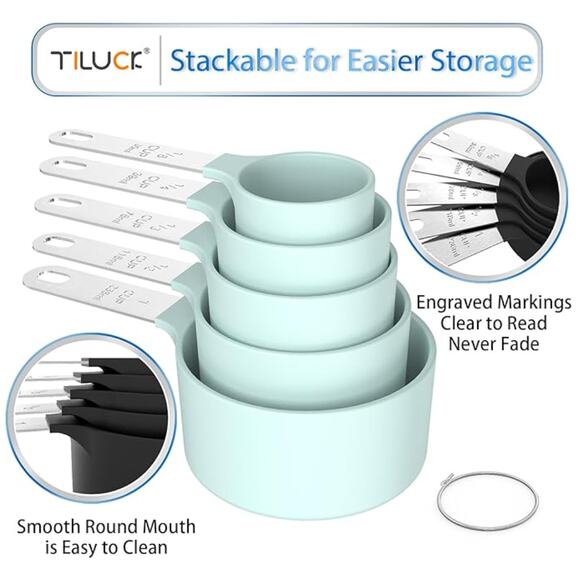 Nesting Measuring Cups & Spoons Set with Stainless Steel Handle (Green) - Picture 4 of 5